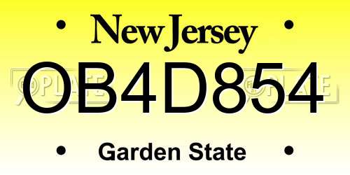 OB4D854 New Jersey License Plate