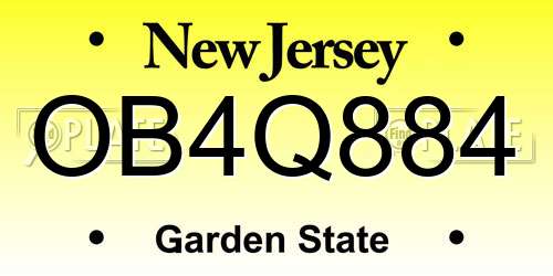 OB4Q884 New Jersey License Plate