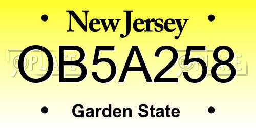 OB5A258 New Jersey License Plate