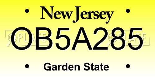 OB5A285 New Jersey License Plate