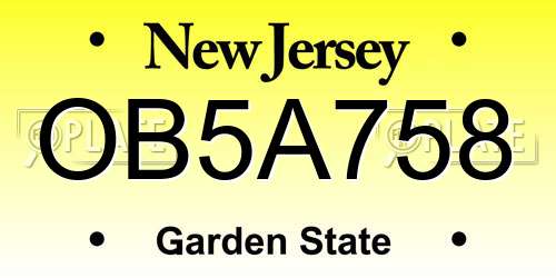 OB5A758 New Jersey License Plate