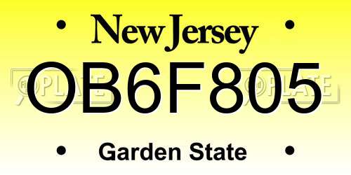 OB6F805 New Jersey License Plate