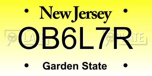 OB6L7R New Jersey License Plate