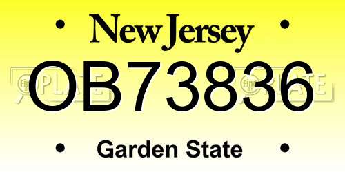 OB73836 New Jersey License Plate
