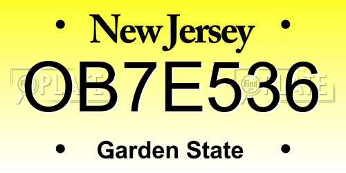 OB7E536 New Jersey License Plate
