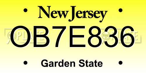 OB7E836 New Jersey License Plate