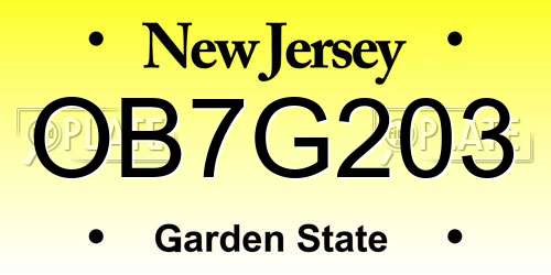 OB7G203 New Jersey License Plate