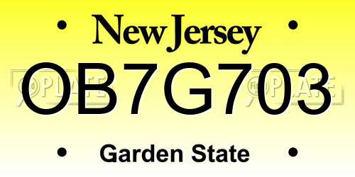 OB7G703 New Jersey License Plate