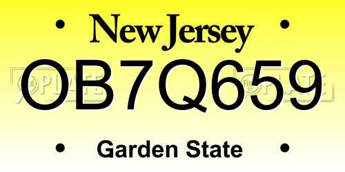 OB7Q659 New Jersey License Plate