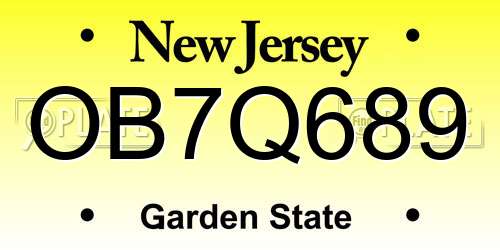 OB7Q689 New Jersey License Plate