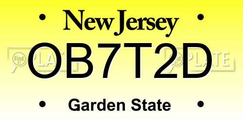 OB7T2D New Jersey License Plate