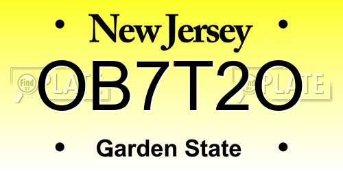 OB7T2O New Jersey License Plate