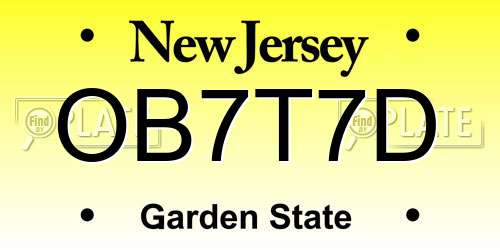 OB7T7D New Jersey License Plate