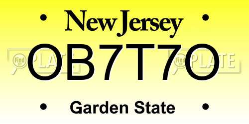 OB7T7O New Jersey License Plate