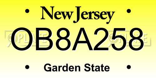 OB8A258 New Jersey License Plate