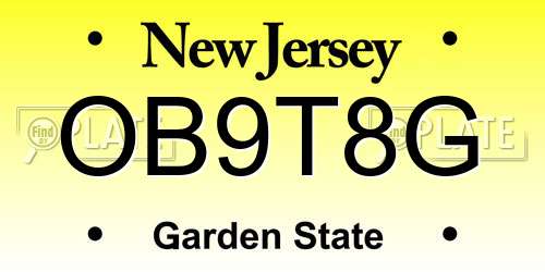 OB9T8G New Jersey License Plate