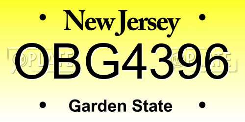 OBG4396 New Jersey License Plate
