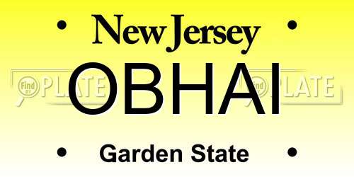 OBHAI New Jersey License Plate