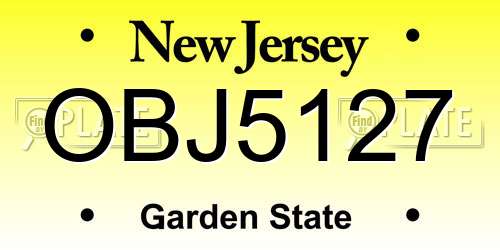 OBJ5127 New Jersey License Plate