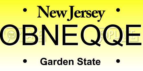 OBNEQQE New Jersey License Plate