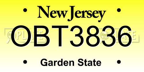 OBT3836 New Jersey License Plate
