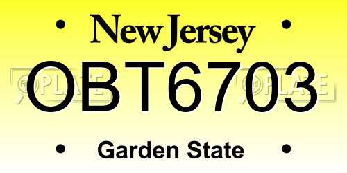 OBT6703 New Jersey License Plate