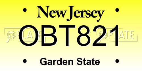 OBT821 New Jersey License Plate