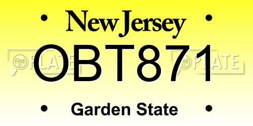 OBT871 New Jersey License Plate