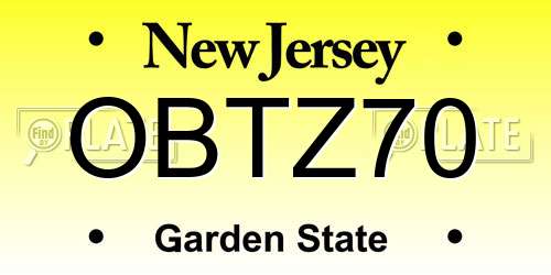 OBTZ70 New Jersey License Plate