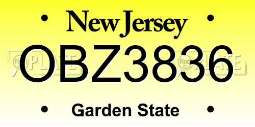 OBZ3836 New Jersey License Plate