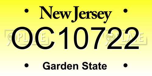 OC10722 New Jersey License Plate
