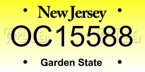 OC15588 New Jersey License Plate