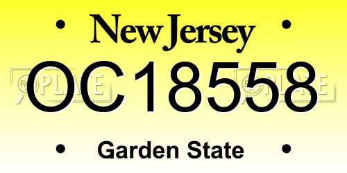 OC18558 New Jersey License Plate