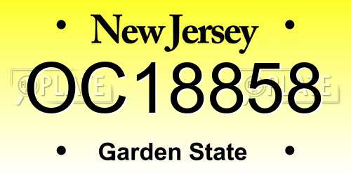 OC18858 New Jersey License Plate