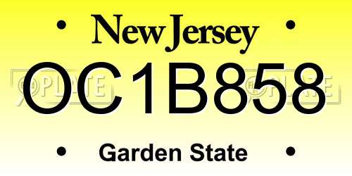 OC1B858 New Jersey License Plate