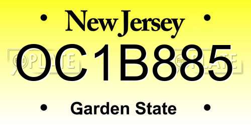OC1B885 New Jersey License Plate