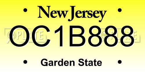 OC1B888 New Jersey License Plate