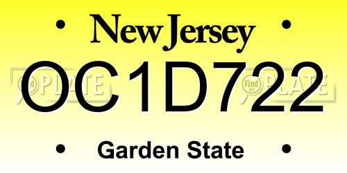 OC1D722 New Jersey License Plate