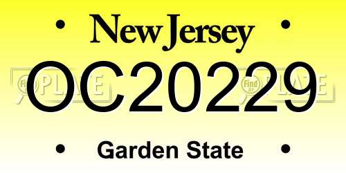 OC20229 New Jersey License Plate