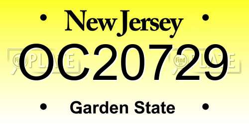 OC20729 New Jersey License Plate