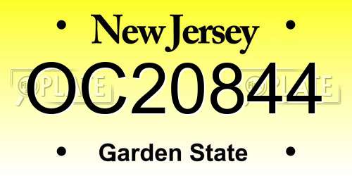 OC20844 New Jersey License Plate