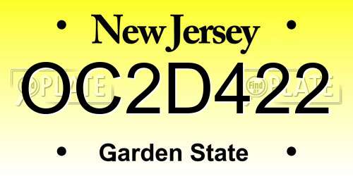 OC2D422 New Jersey License Plate