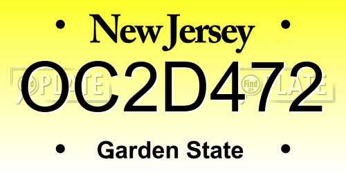 OC2D472 New Jersey License Plate