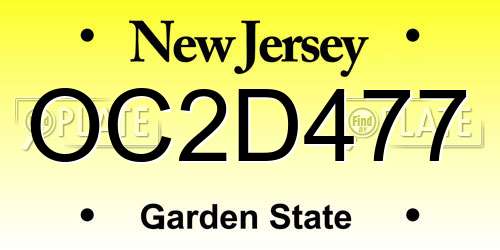 OC2D477 New Jersey License Plate