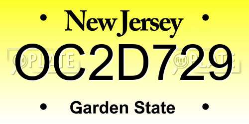 OC2D729 New Jersey License Plate