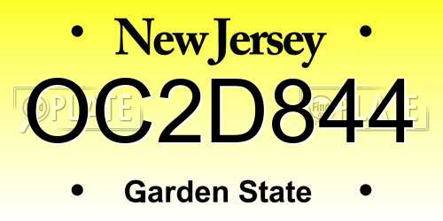 OC2D844 New Jersey License Plate