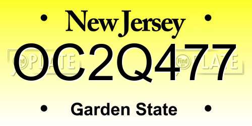 OC2Q477 New Jersey License Plate