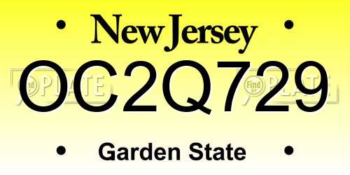 OC2Q729 New Jersey License Plate