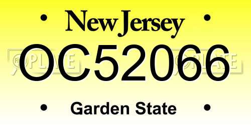 OC52066 New Jersey License Plate