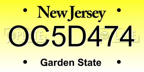OC5D474 New Jersey License Plate
